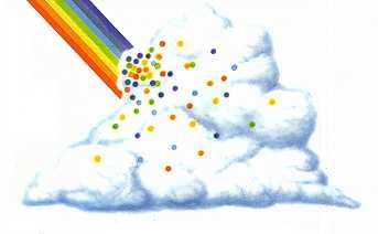 De waterdruppeltjes in de wolken verstrooien de kleuren gelijkmatig waardoor het samengestelde licht van de wolk ook weer wit is.