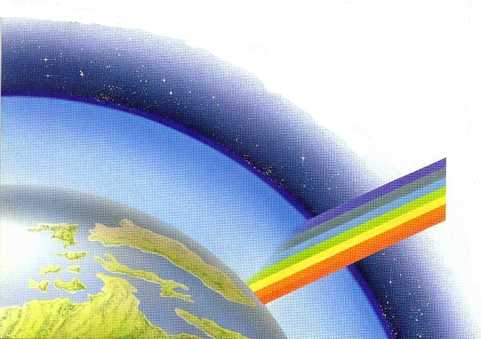De dampkring verstrooit alle kleuren van het zonlicht, beginnend bij het violet. Als de zon laag aan de hemel staat, worden alleen violet, indigo, blauw en een beetje groen verstrooid, waardoor een blauwe hemel ontstaat.